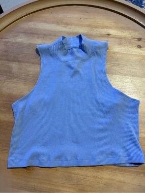 Aeropostale Ribbed Sleeveless Mock Neck Crop Top - Light Blue